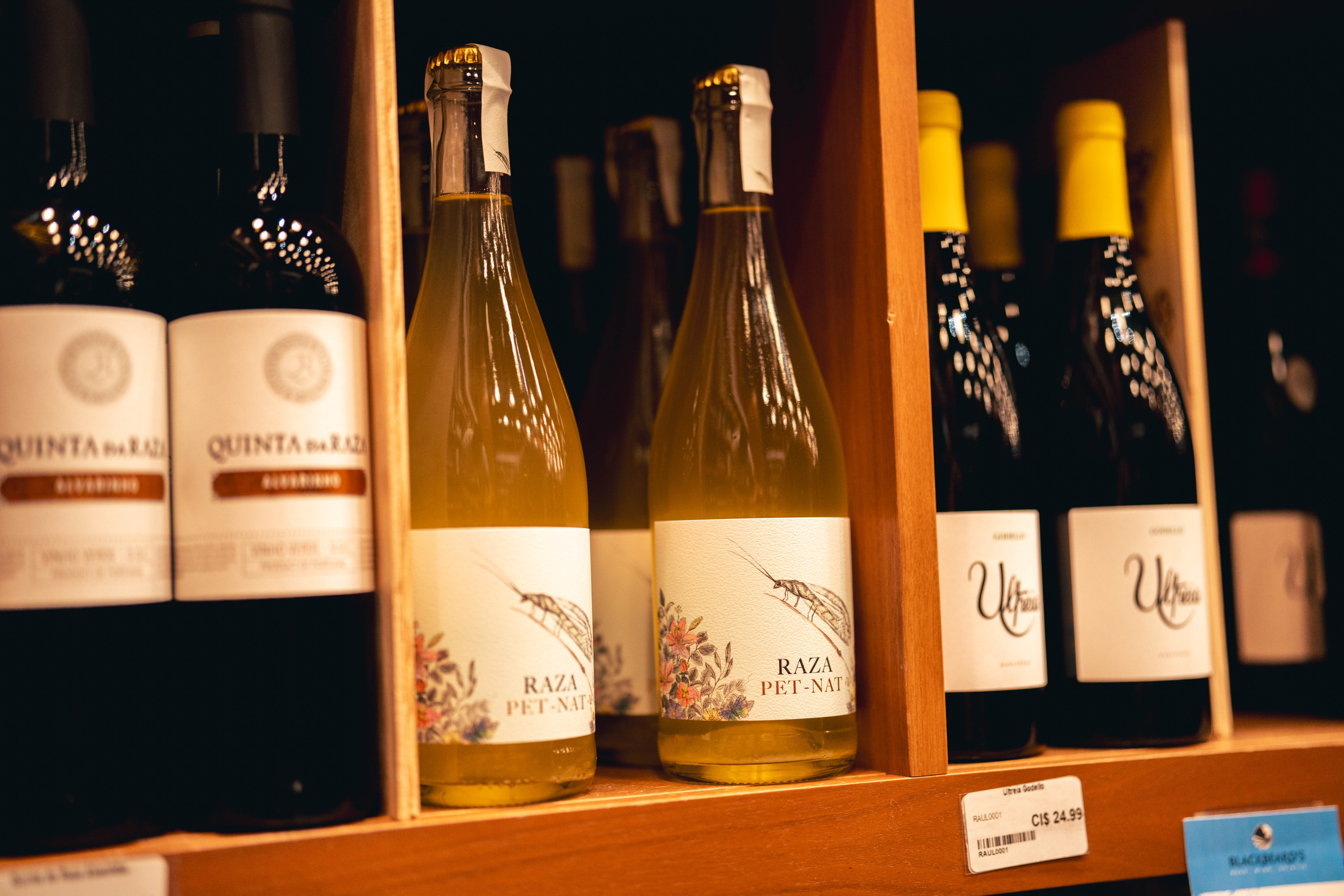 Wine bottles on a shelf